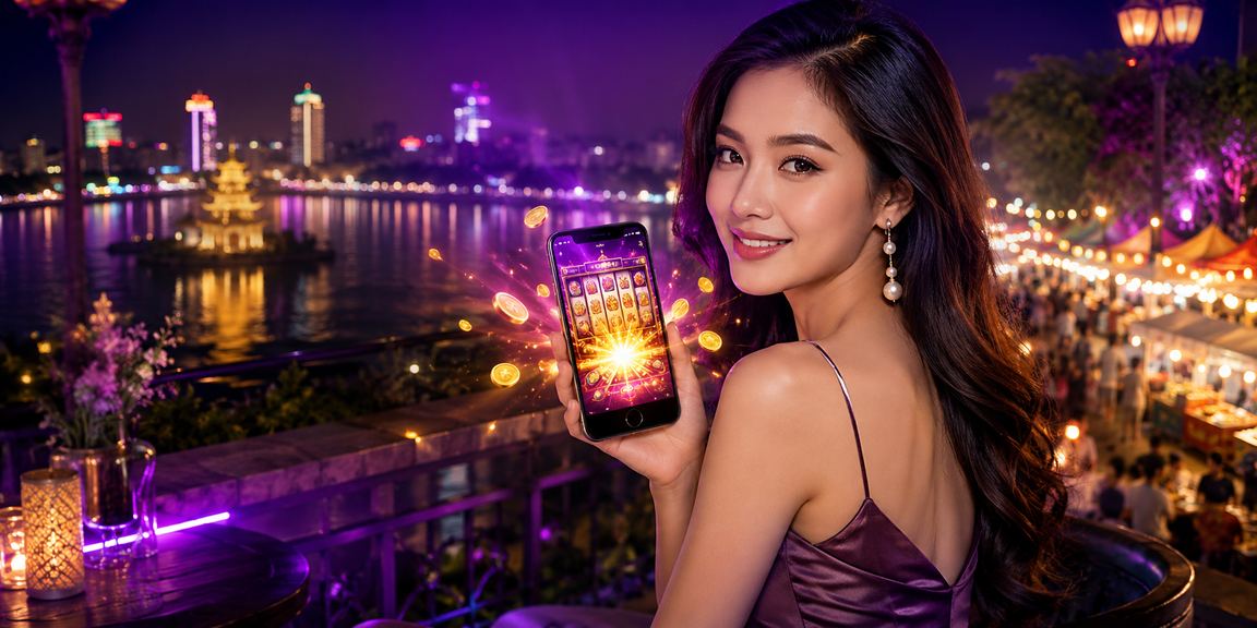 Màn hình slot game rực rỡ tại chợ đêm Hà Nội thu hút người chơi trẻ